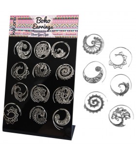 Présentoir de boucles d'oreille boho argentés spirale - BESS