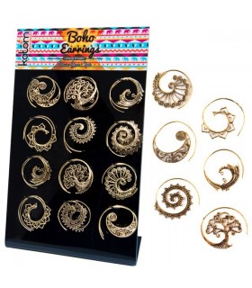 Présentoir de boucles d'oreille dorées spirale boho - BESG