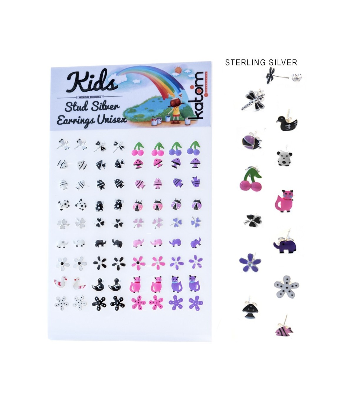CLARA 925 Sterling Silver Black Studs Earrings Gift for Kids Girls-bdsngoinhaviet.com.vn