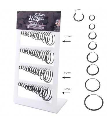 Black plated silver hoops display - ARO81