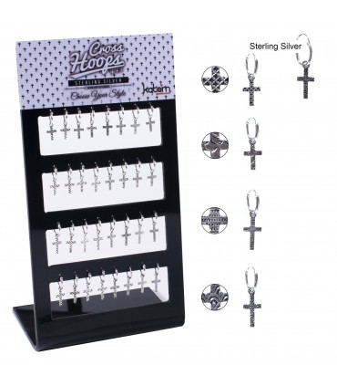Aros de plata cruz con diseños - HSCRD