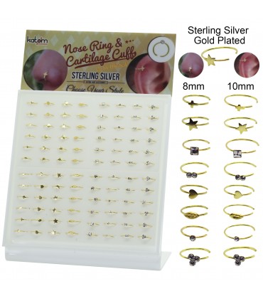 Cerceaux pour le nez/Cartilage cuff en argent plaqués en or - ARN117GOLD