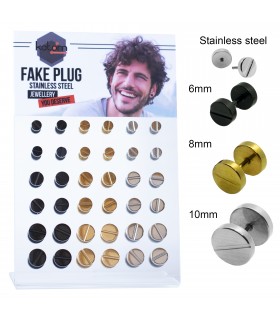 Faux piercing plug vis en acier en trois couleurs- IP1083MIX