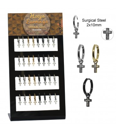 Steel hoops with bling cross pendant - ARO64