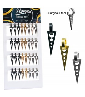 Steel huggies with cone pendant display - HAGS4HOLES