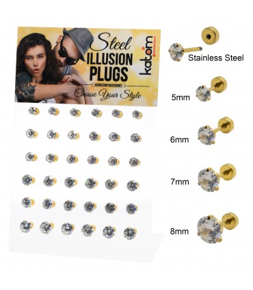 Falsas dilataciones de acero doradas con circonita - IPCRGD