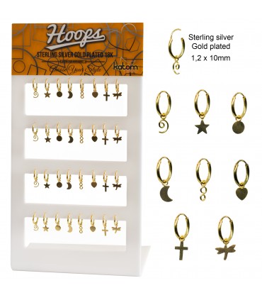 Aros dorados con colgante motivos de plata - ARO23GOLD