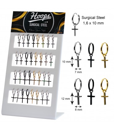 Aros finos de acero con cruz - HAGS5090A