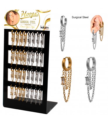 Aros de acero doble cadena y cristal - CH14CRI