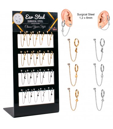 Aros de acero con cadena, pendiente y motivo - CHAIN16