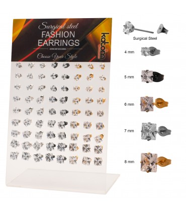 Pendientes CZ  de acero cuadrados - PEN659