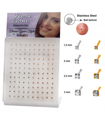 Nose bone cristal dorado y acero - NB100MIX