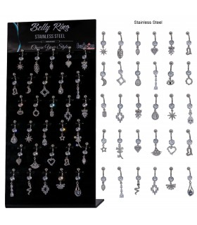 Piercing de ombligo con piedra y colgante fantasía acero - BEL160STEEL