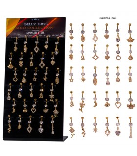 Piercing de ombligo con piedra y colgante fantasía dorado - BEL160GOLD