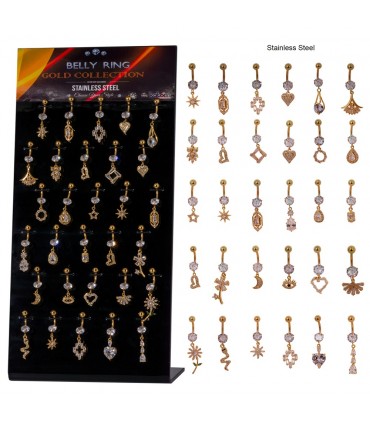 Piercing de ombligo con piedra y colgante fantasía dorado - BEL160GOLD