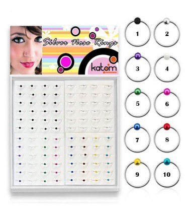8 silver nose rings, 10mm - ARN100