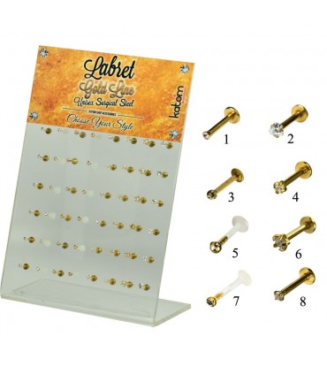 Expositor piercing de labio en acero dorado -MDN7022