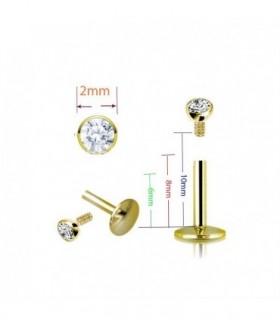 Labret gold with 2mm crystal stone-MDN7007GOLD
