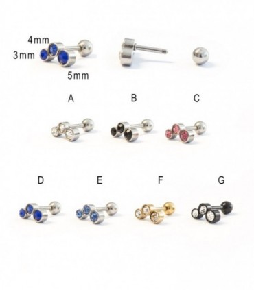 Tragus y helix con 3 piedras graduados -HEL-CAR2D