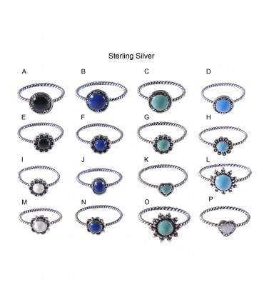 Bague fine en argent avec centre emaillé - AN11D