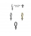 Steel hoops with bling cross pendant - ARO64D