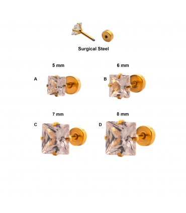 Falsas dilataciones acero dorado con circonita cuadrada - IP1555-36SQGD